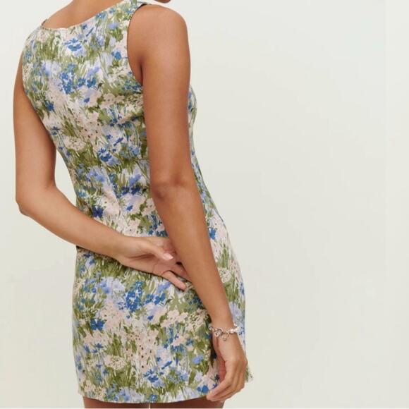 Reformation Noha Dress Hillside | Floral Mini Dress | Square Neck | Side Slit | - Picture 5 of 5